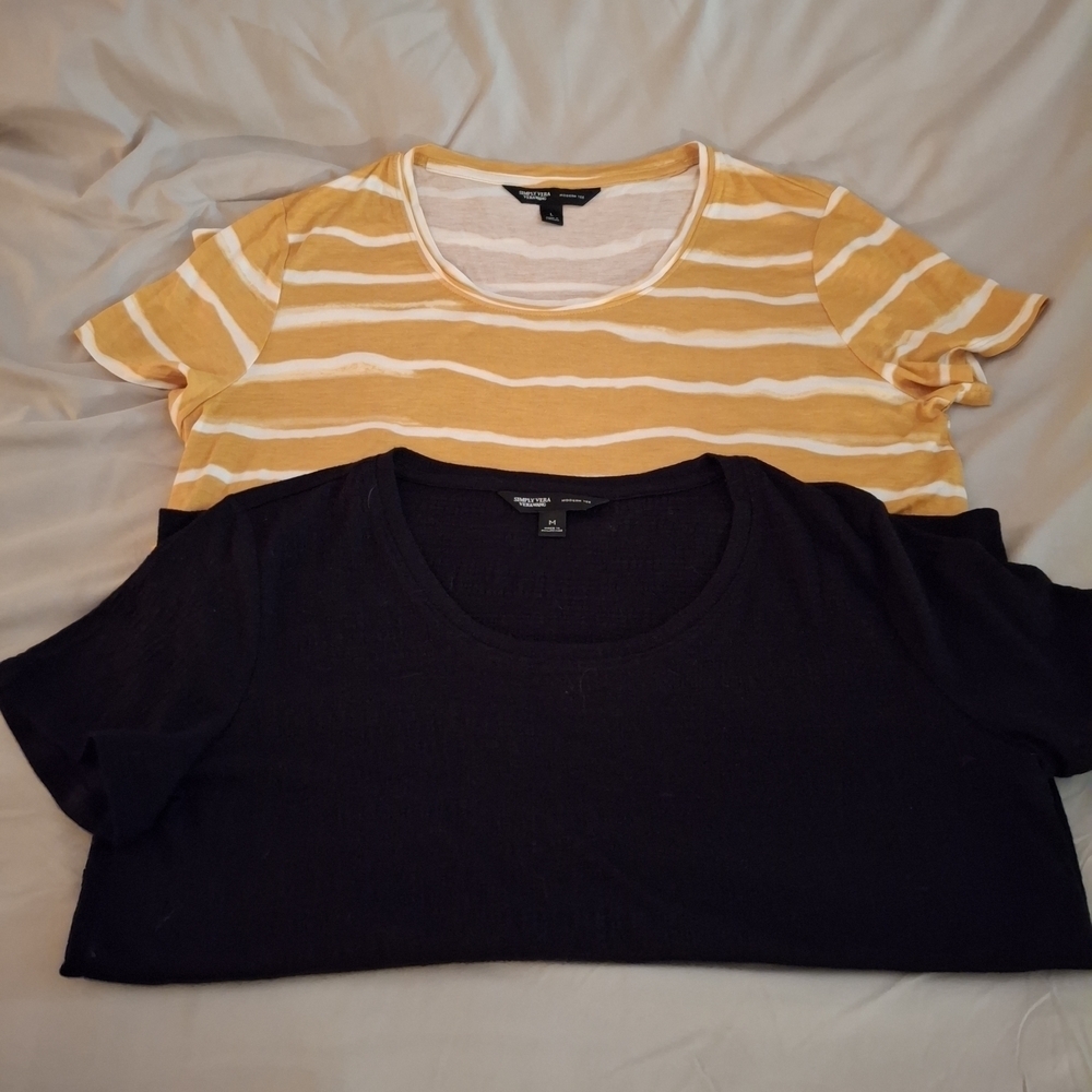 Simply Vera Vera Wang Set Of 2 Yellow Striped and Black Short Sleeve Tees